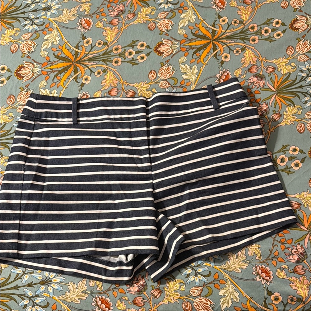 LOFT Navy and White Striped High Waist Shorts